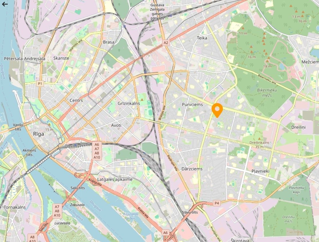 Расположение на карте — квартира Pūces birzs, Пурвциемс, Рига